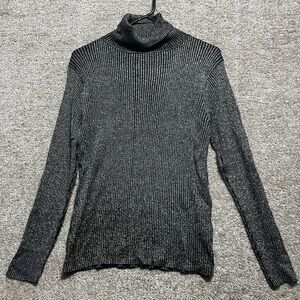 Country shop Woman’s Grey Metallic Silk Mock Turtle Neck Sweater Size Large